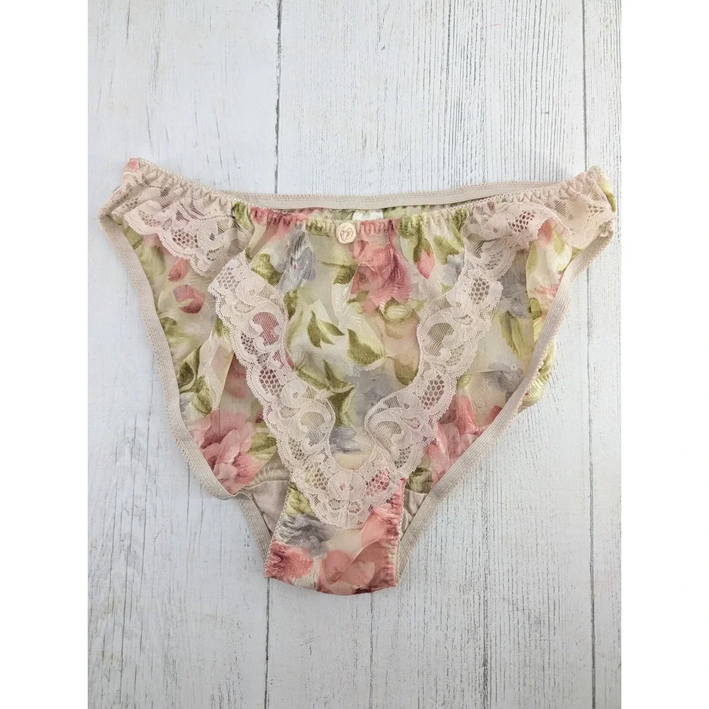 Vintage Victorias Secret Gold Label Floral Lace undies Pink Green Small S/5